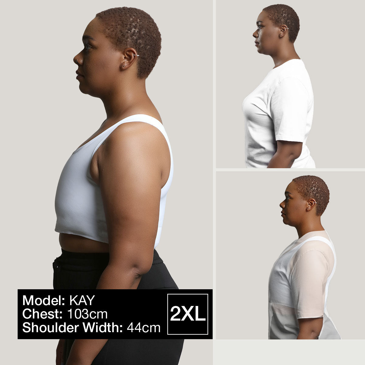 Regular Half - Fytist™ Chest Binder Regular Half BH02, White/ Black - 3XL / White / Lycra